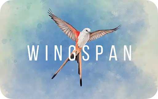 Een vogel met uitgespreide vleugels tegen een blauwe aquarelachtergrond, met het opschrift ‘Wingspan’.